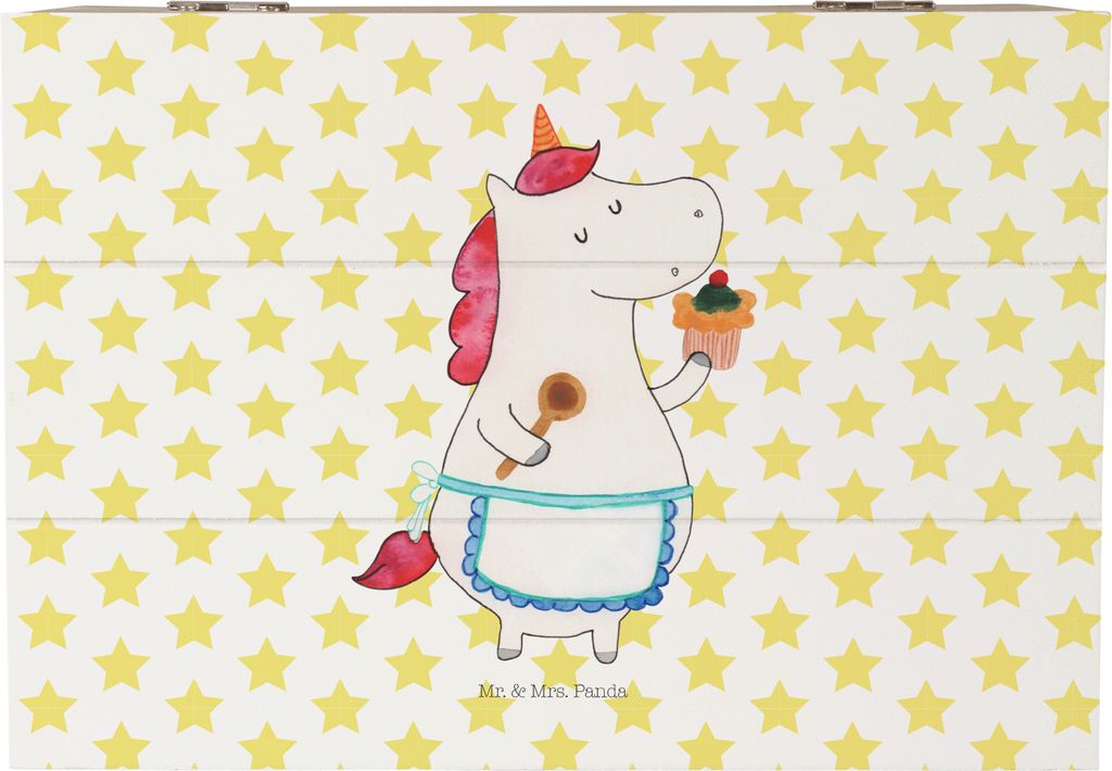 Mr. & Mrs. Panda Schatulle Einhorn Küche 22 x 15 cm - Weiß - Geschenk, Einhörner, Truhe, Kuchen, Kiste, Torte, Koch, geschenkkiste, Holzbox mit ...