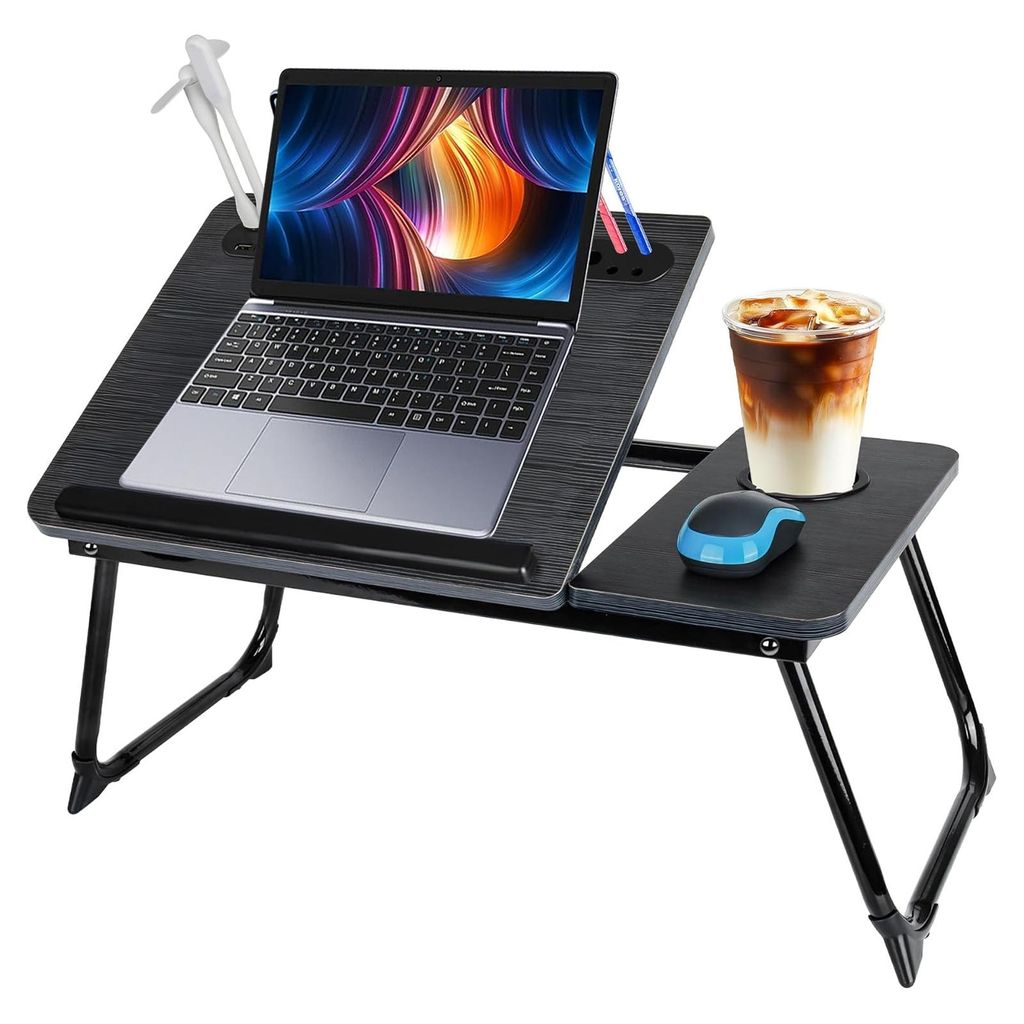 Laptoptisch klappbar mit USB, höhenverstellbar, Notebooktisch mit Lüfter, Nachtlicht, Stifthalter, 32x55cm