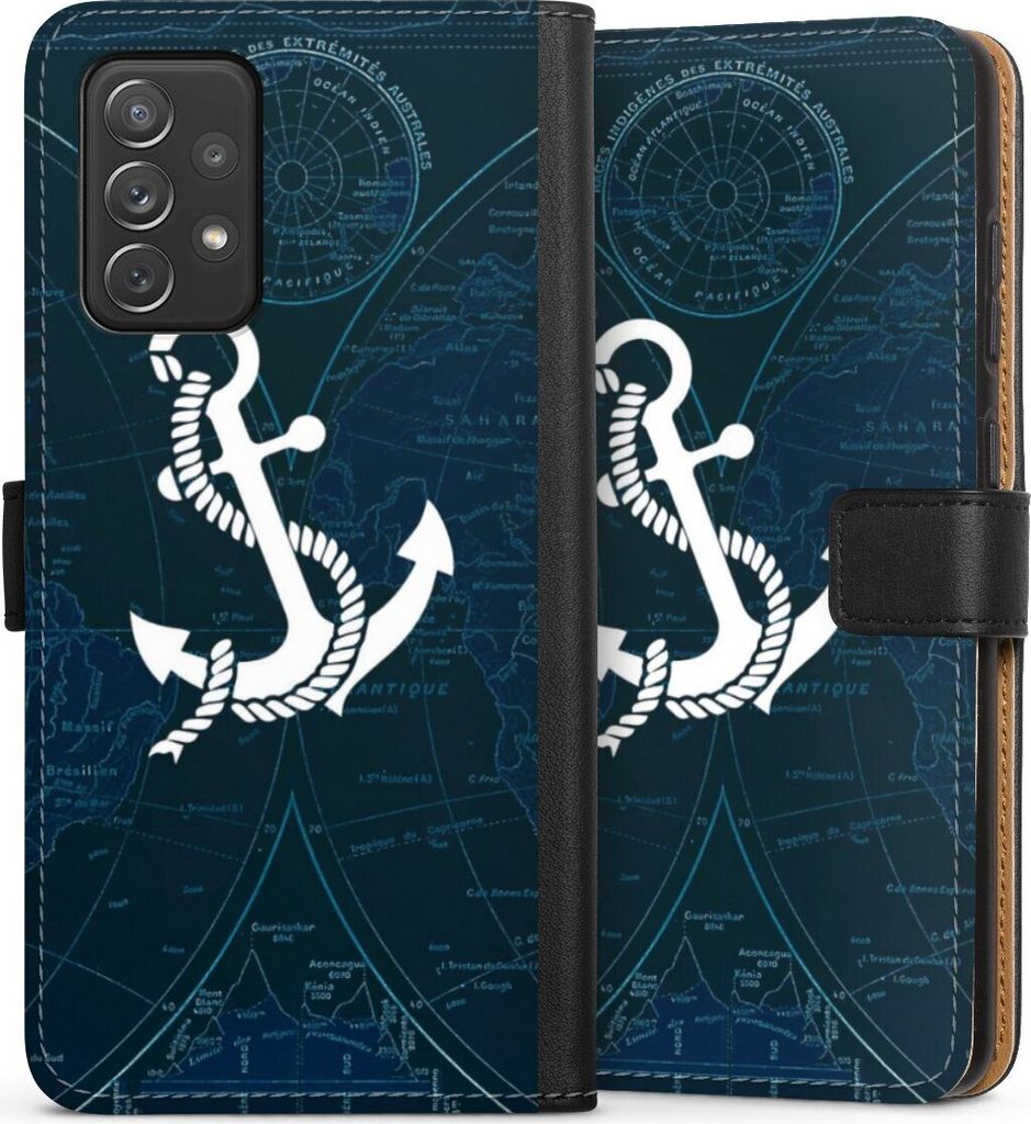 DeinDesign Klapphülle für Samsung Galaxy A72 Handytasche Lederhülle Tasche Anker Landkarte Segeln
