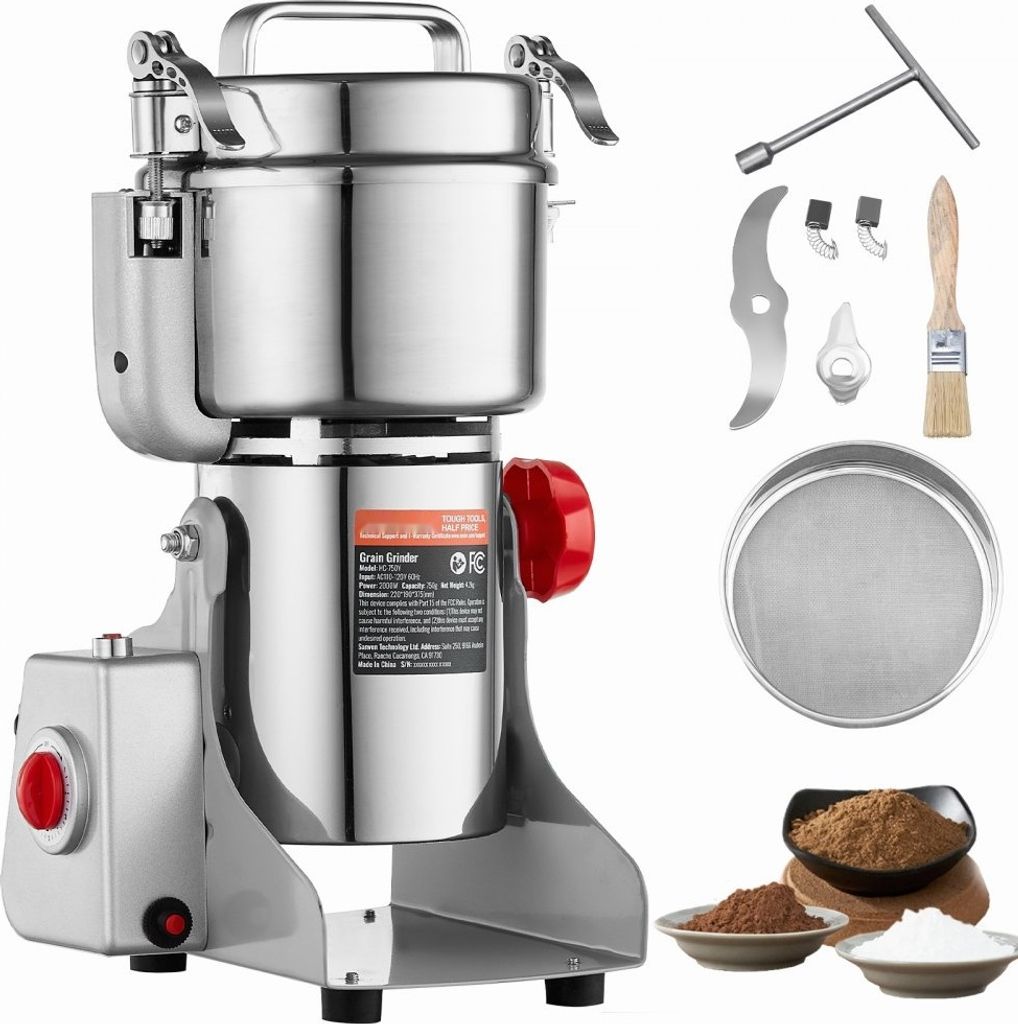 Elektrische Getreidemühle 2000W - Maismühle 750g - Gewürzemühle - kraftvolle Küchenmaschine - für Körner, Gewürze und mehr