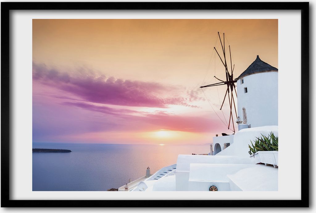 Bild 60x40 MDF-Rahmen, Wandkunst Santorini, Griechenland