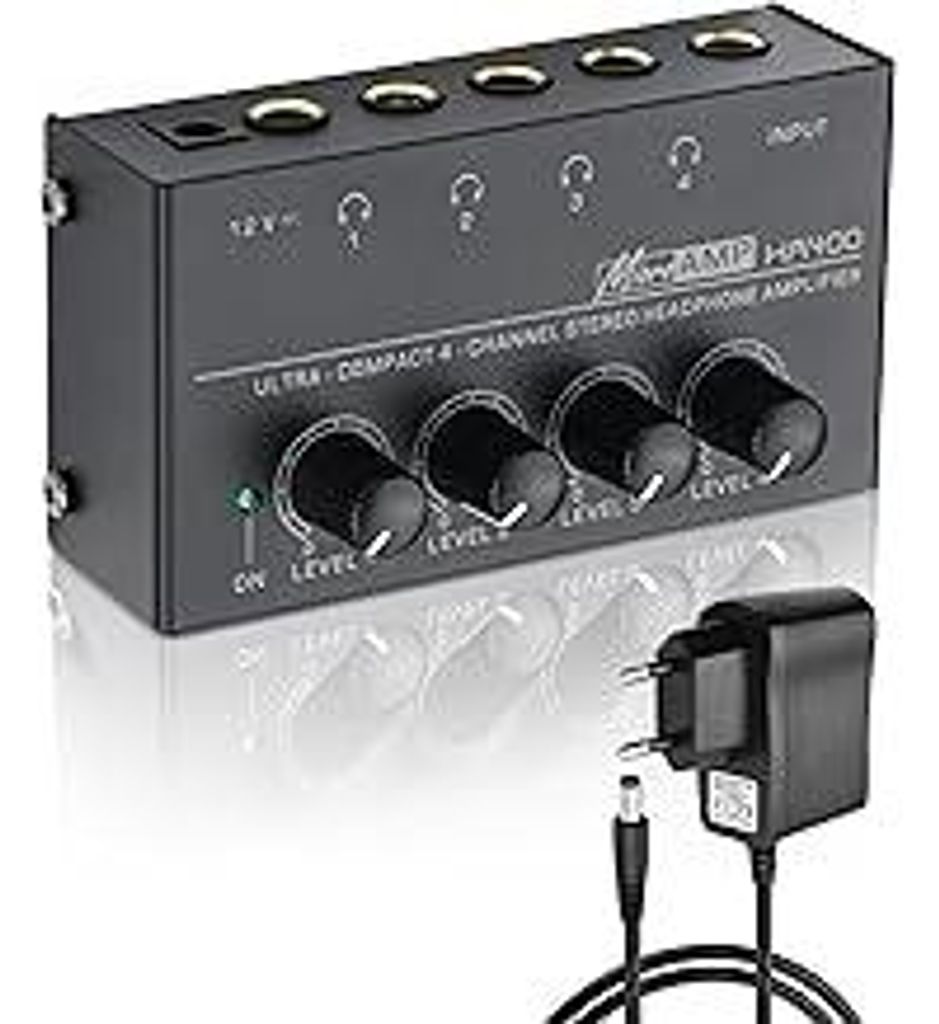 SinLoon HA400 4-Kanal Stereo Kopfhörerverstärker, Metall Mini Audio Splitter mit unabhängiger Lautstärkeregelung, 1/4 TRS Ausgang & Eingang, mi...