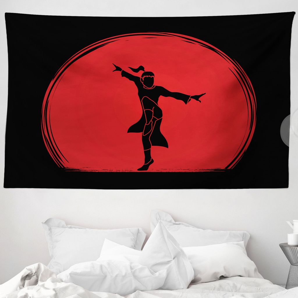 ABAKUHAUS Kung Fu Wandteppich, Mann in Powerful Karate Pose aus Weiches Mikrofaser Stoff Waschbar ohne Verblassen Digitaldruck, 230 x 140 cm, Anthr...
