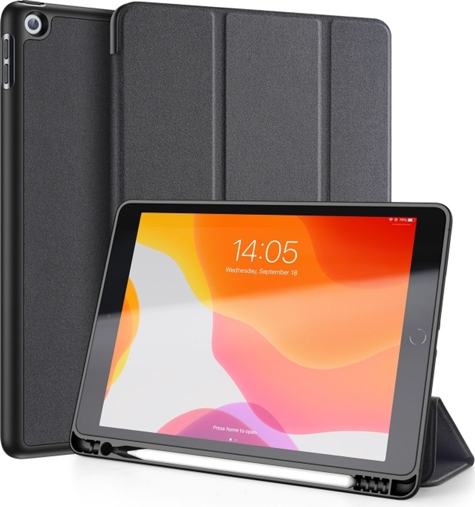 Für iPad 10.2 DUX DUCIS Domo Serie Horizontal Flip Magnetic Kunstledergehäuse mit dreifaltigem Halter & Pen Slot & Sleep / Wake-up Funktion (Black)