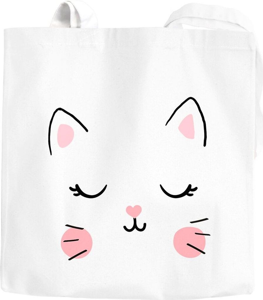 Jutebeutel Katze Katzengesicht Cat Tiergesichter Baumwolltasche Stoffbeutel Tragetasche Moonworks weiß unisize