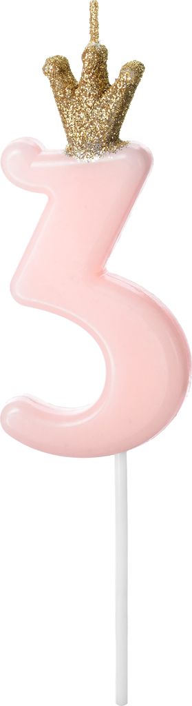 Geburtstagskerze Nummer 3, Hellrosa, 9,5 cm