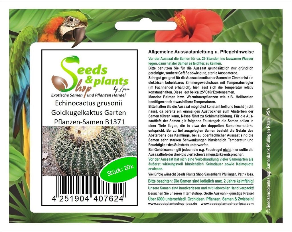 20x Echinocactus grusonii Goldkugelkaktus Garten Pflanzen-Samen B1371