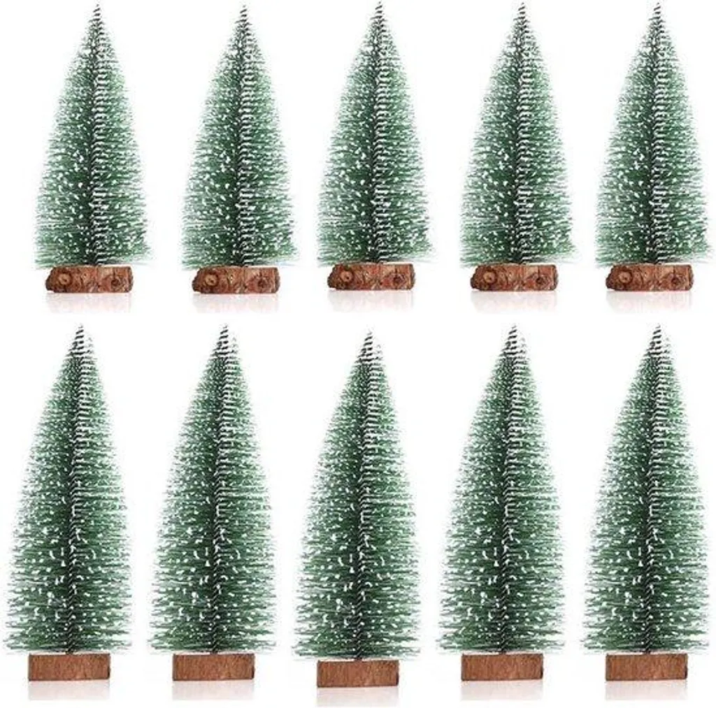 Petit Sapin de Noël Artificiel Enneigé avec Base en Bois - Lot de 10
