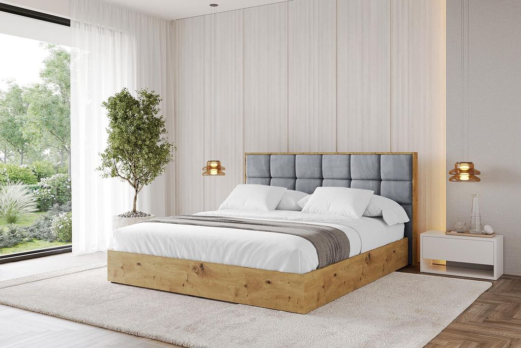 ALTDECOR Polsterbett mit Bettkasten - ENZO2 - 120x200 Grau Casablanca- Bett mit Matratze H3/H4, Kopfteil, Boxbett, Doppelbett mit Stauraum