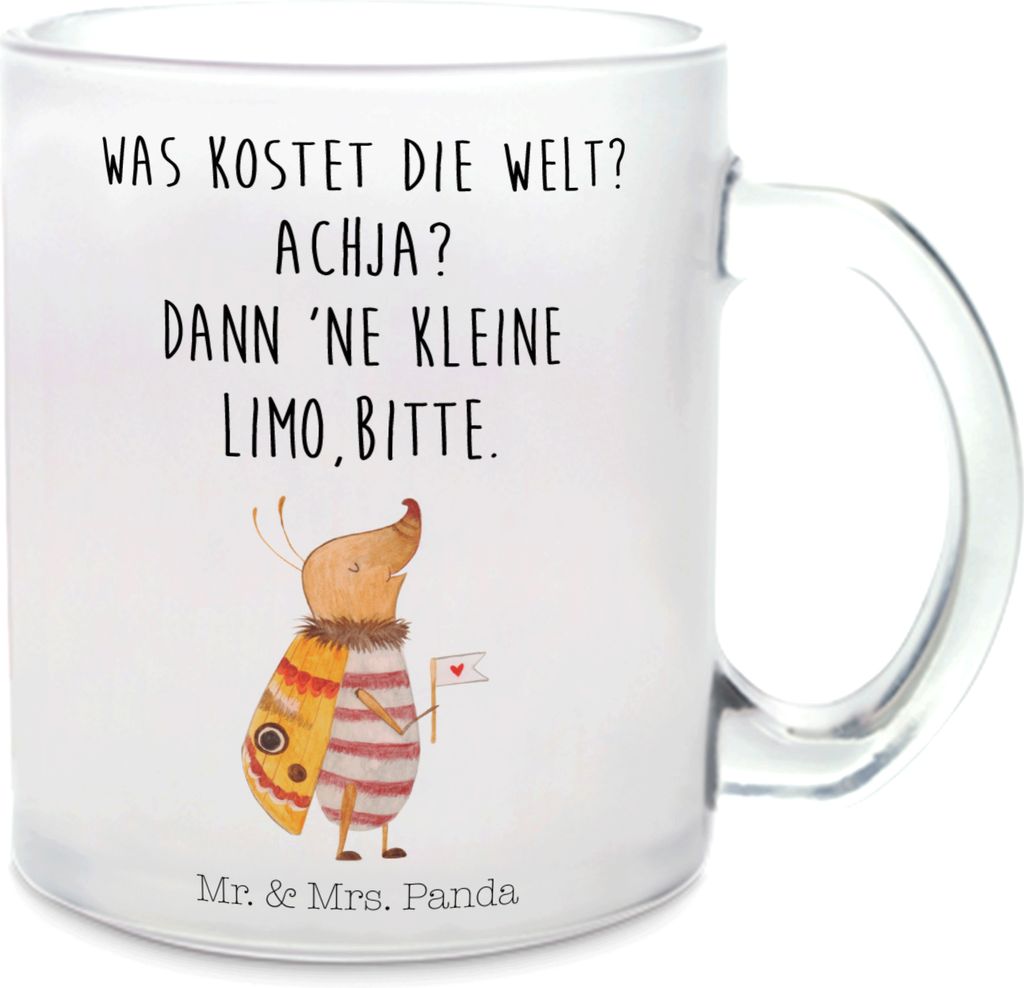 Mr. & Mrs. Panda Teeglas Nachtfalter Fähnchen - Transparent - Geschenk, Süß, Tee Tasse, Küche Deko, Spruch Lustig, Käfer, Trinkglas, Niedlich,...