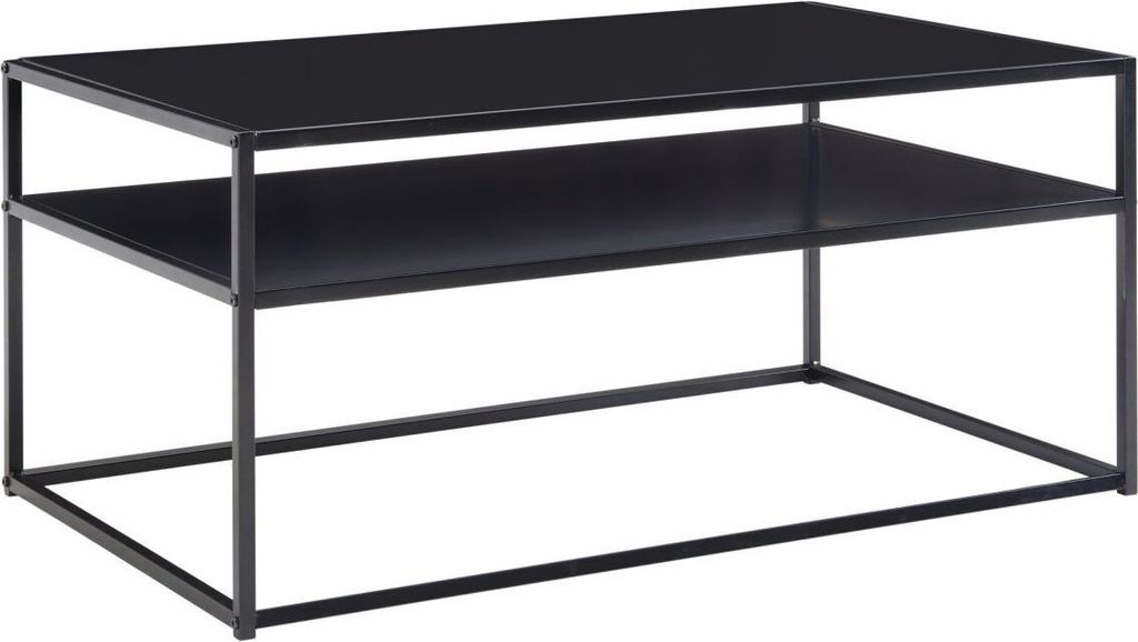 Couchtisch 100x60x45 cm Metall Wohnzimmertisch Industrial Schwarz, Sofatisch Stahl mit Stauraum, Loungetisch mit Ablagefach, Kaffeetisch Beistellti...