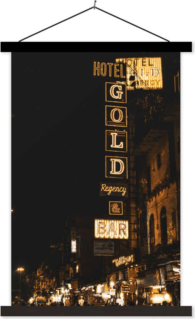 MuchoWow Textilposter Gold - Straßen - Schilder 60x90 cm mit schwarzem Rahmen - Poster Wohnzimmer
