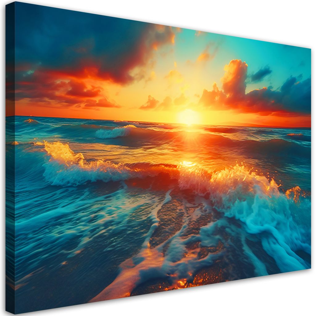 Leinwandbild Sonnenuntergang und Meereswellen 60x40 Feeby Violett bild für die wand bereit zum aufhängen