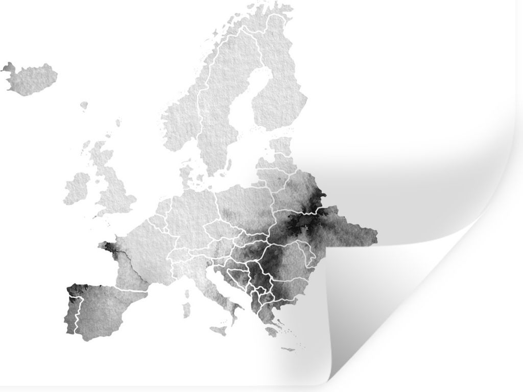 MuchoWow Wandtattoo Wandsticker Wandaufkleber Europa-Karte in hellgrauer Aquarellfarbe - schwarz und weiß 120x80 cm Selbstklebend und Reposition...