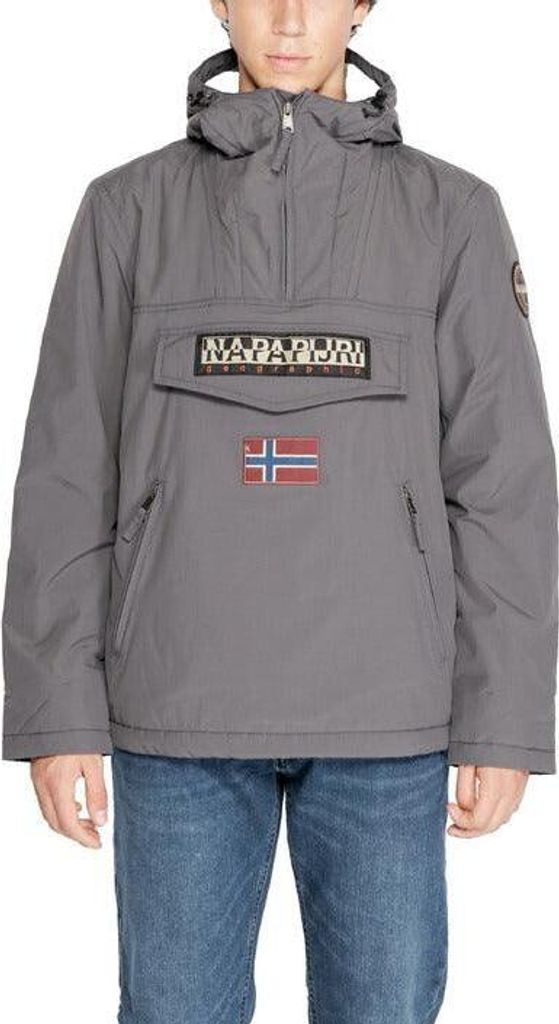 Graue Herren-Regenjacke mit Kapuze, Regular Fit, 3 Taschen, nachhaltig