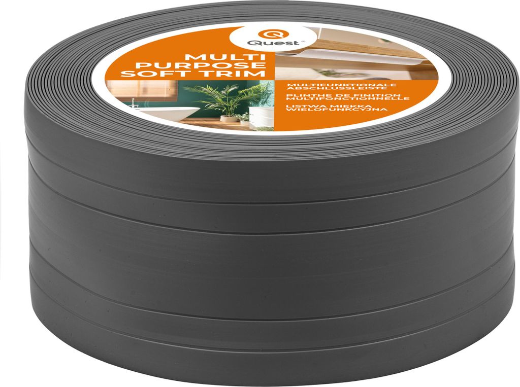 QUEST 2in1 Multifunktionsleiste, Weichsockelleiste Selbstklebend 1x110mm, 5m, Abschlussleiste Multifunktional, Flexibel, Dekorativ, UV-beständig, ...