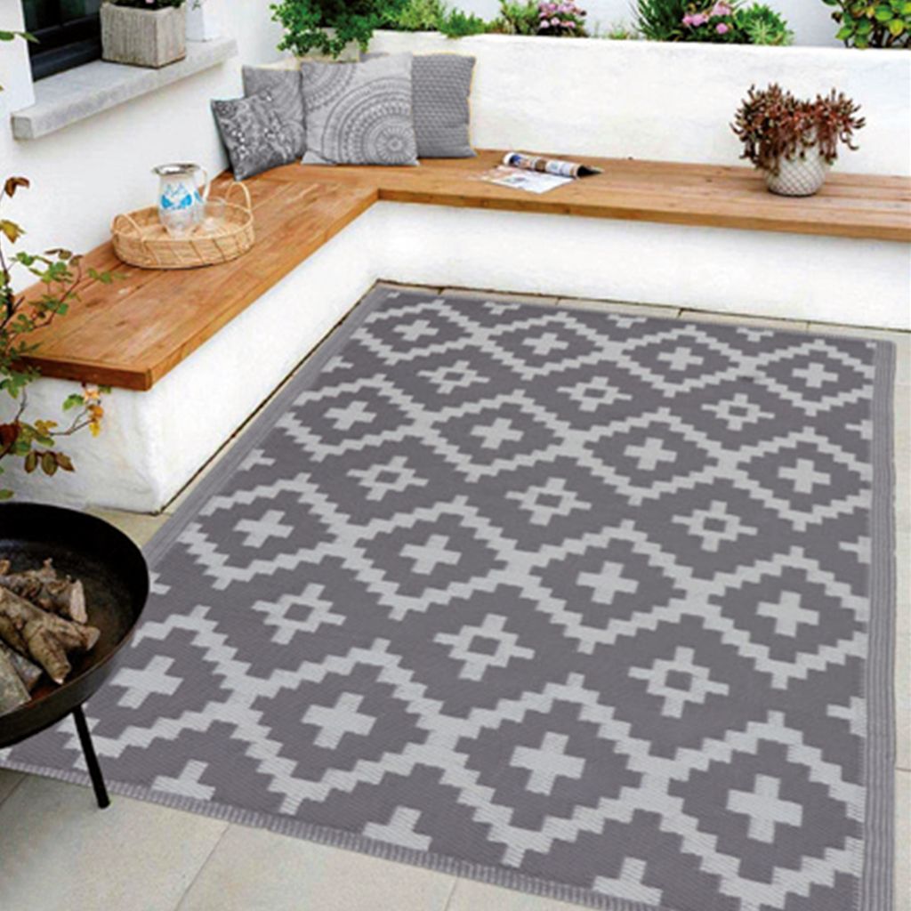 Outdoorteppich Ethno 80x250cm, Teppich aus recyceltem Kunststoff, wetterfest, UV-Beständig, für Garten, Balkon, Terrasse