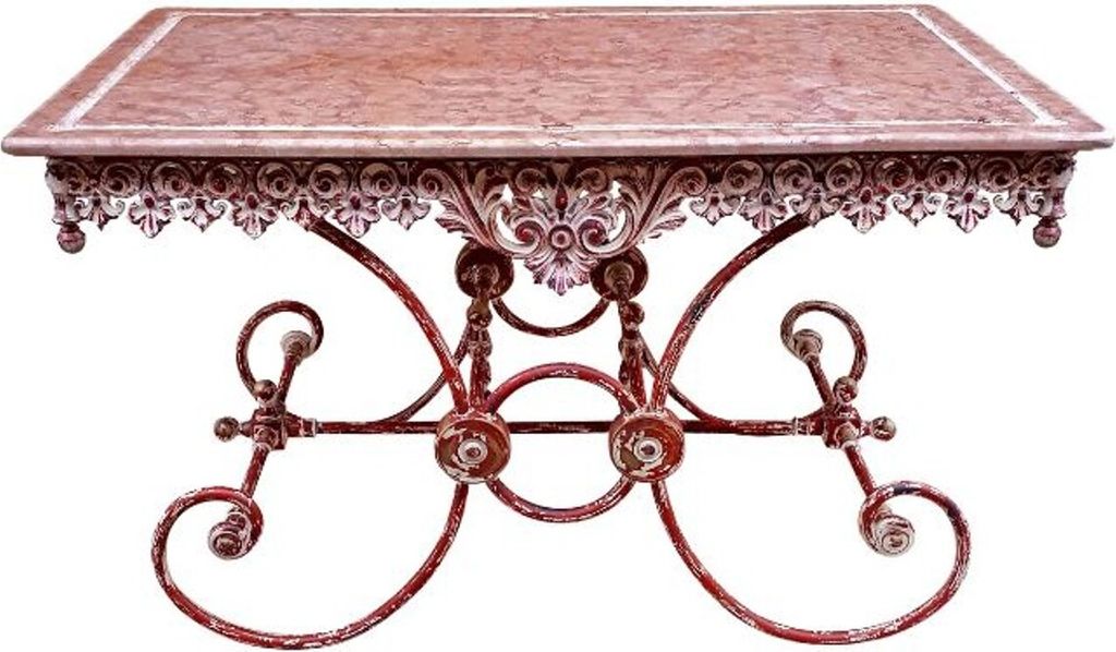 Casa Padrino Jugendstil Gartentisch Antik Rot / Weiß 130 x 80 x H. 75 cm - Handgefertigte Gartenmöbel