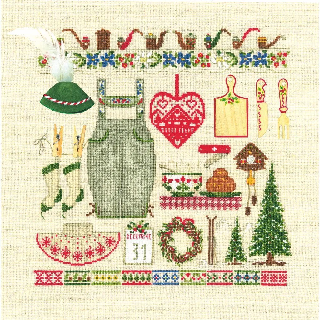 Kit Broderie Point de Croix Compté Accessoires Noël Tyrol 21x21 cm