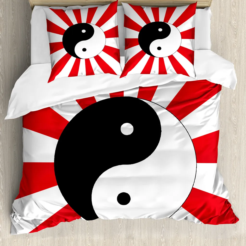 Set Letto Yin Yang Chinese Sun ABAKUHAUS 155x220 Nero e Rosso