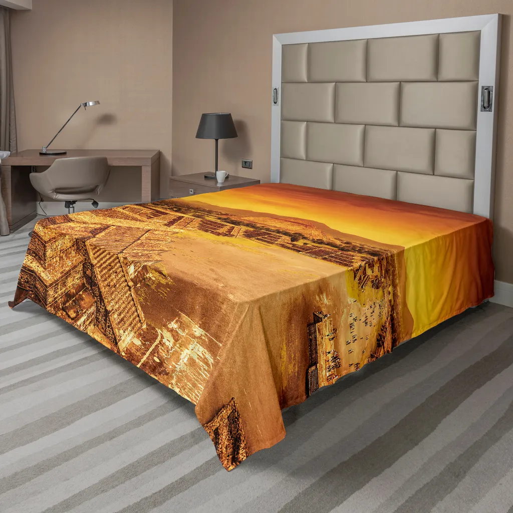 ABAKUHAUS Mexique Drap de lit plat Ruines Aztèques 244x205cm Orange