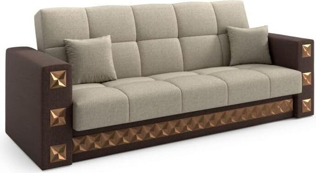 LIKMA Dunkelbeige Braun Ausziehbar 3 Sitzer Sofa Manila 221x91x85 cm Schlaffunktion Bettzeugbehälter Kissen Sofa mit Bettfunktion Gesteppte Schlaf...