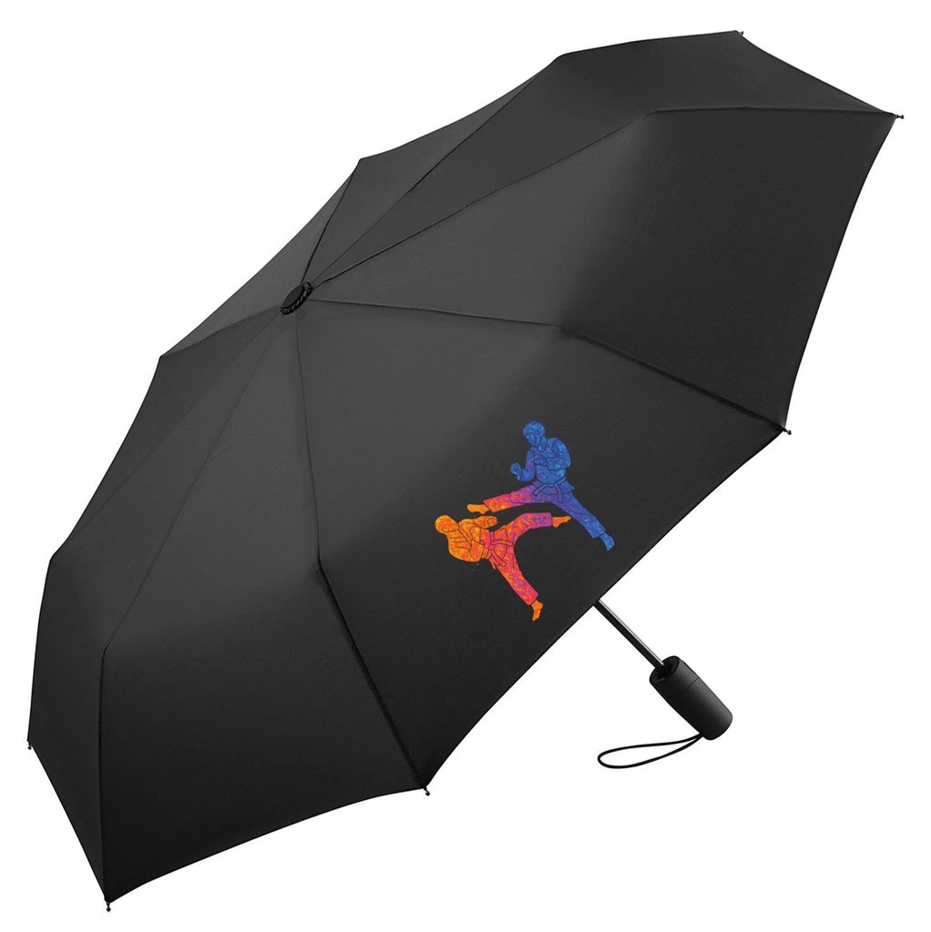Huuraa Regenschirm Taekwondo bunte Silhouette 98cm Schwarz Sturmfest Taschenschirm Geschenkidee