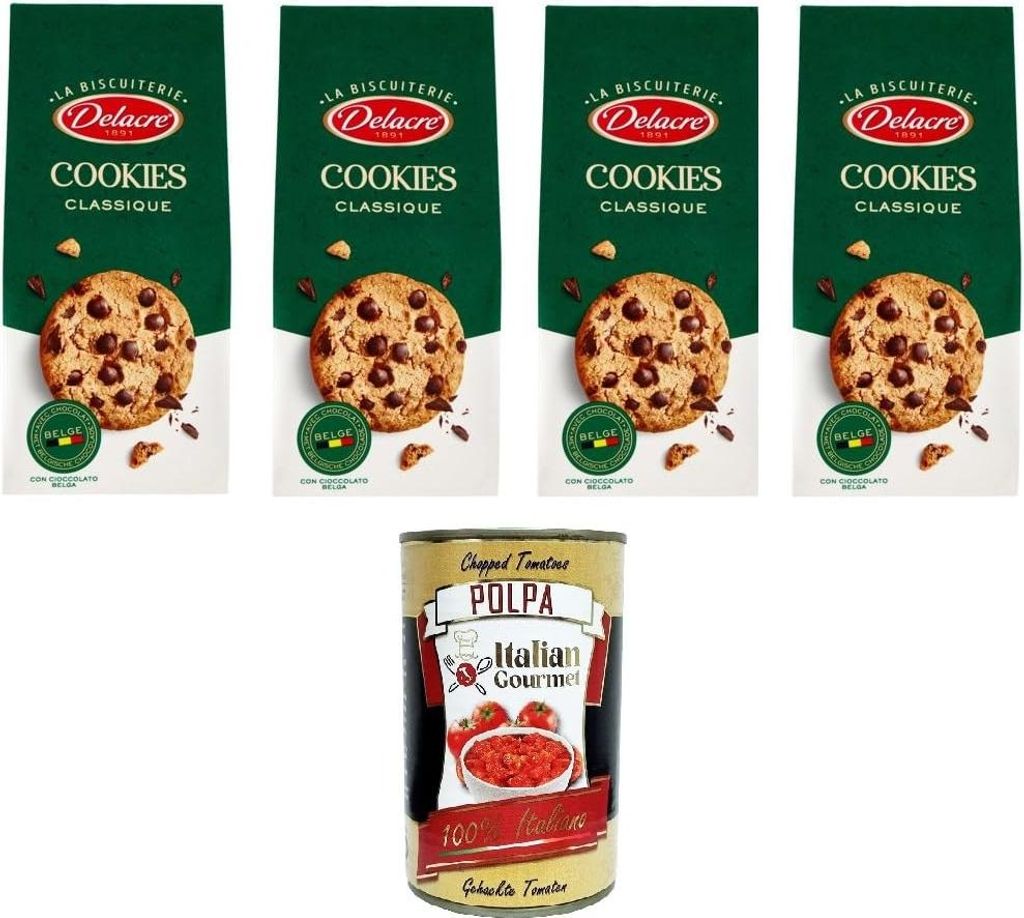 Delacre La Biscuiterie Cookies Classique La Biscuiterie Klassische Kekse 4x 136 g+Italian Gourmet polpa 400g
