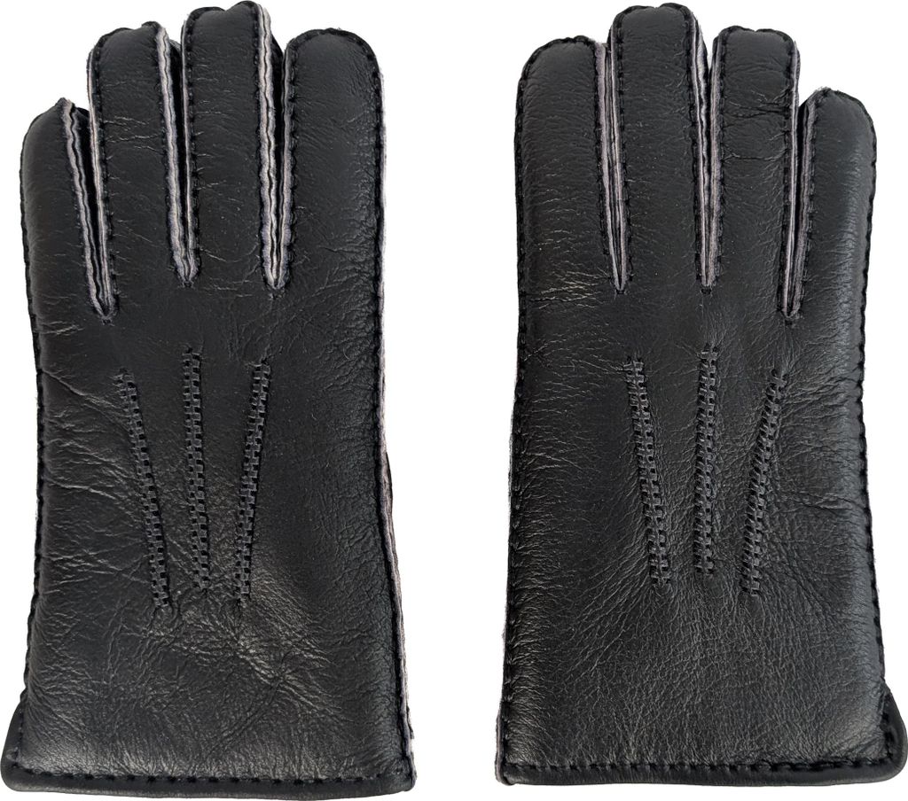 Finger Handschuhe LUX NAPPA Merino Lammfell mit Nappaleder Schwarz S