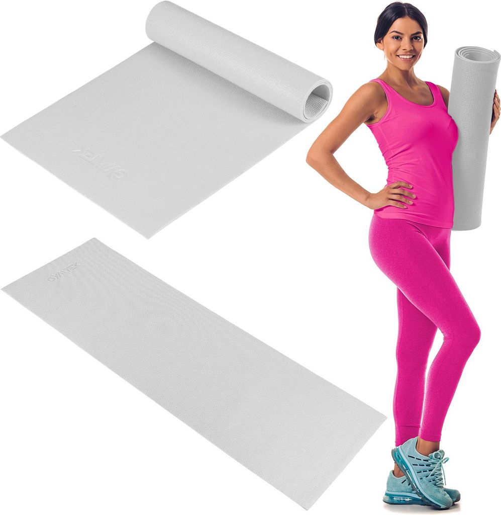 Gymtek Gymnastikmatte 0,5cm - 180x61cm - Trainingsmatte für Pilates, Yoga & Fitness- rutschfeste Yogamatte - Grau