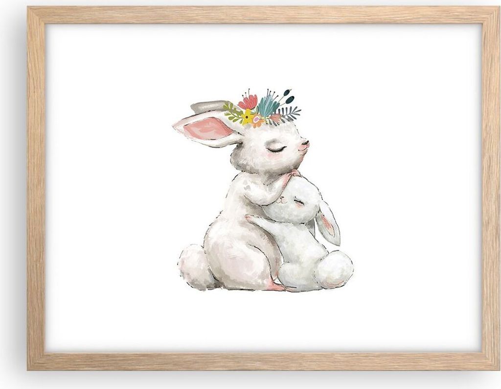 Gerahmtes Poster - Rahmen in heller Eiche - Kaninchen Hase Kinder - 40x30 cm - Wand Bild - Wanddeko - Wandbilder - Kunstposter - Wandposter - Bilde...