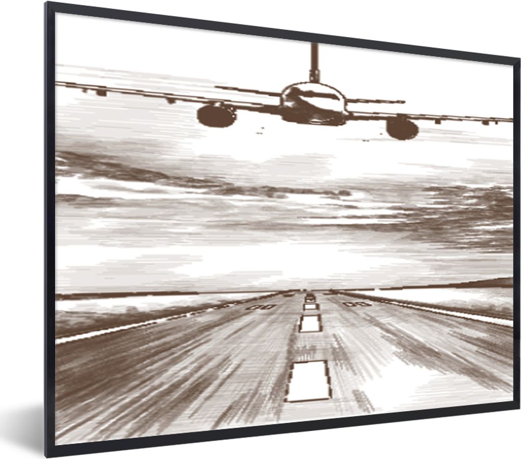 MuchoWow MuchoWow Gerahmtes Poster Flugzeug - Luft - Schwarz - Weiß 40x30 cm - Poster mit zchwarzem Bilderrahmen - Kunstposter - Wanddekorationen