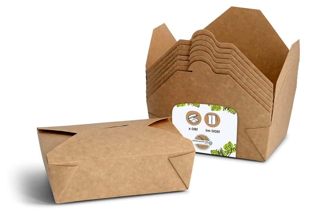 Speise Box Take Away I Speisebox mit Faltdeckel 1500 ml I Pappschachtel rechteckig I braune Kraftkarton Schachtel kompostierbar I Einweg To Go Boxe...