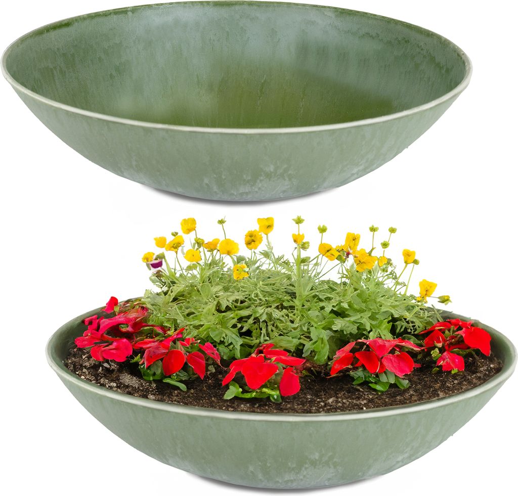 Flache Pflanzschalen für draussen Dekoschalen rund olivgrün 45 cm
