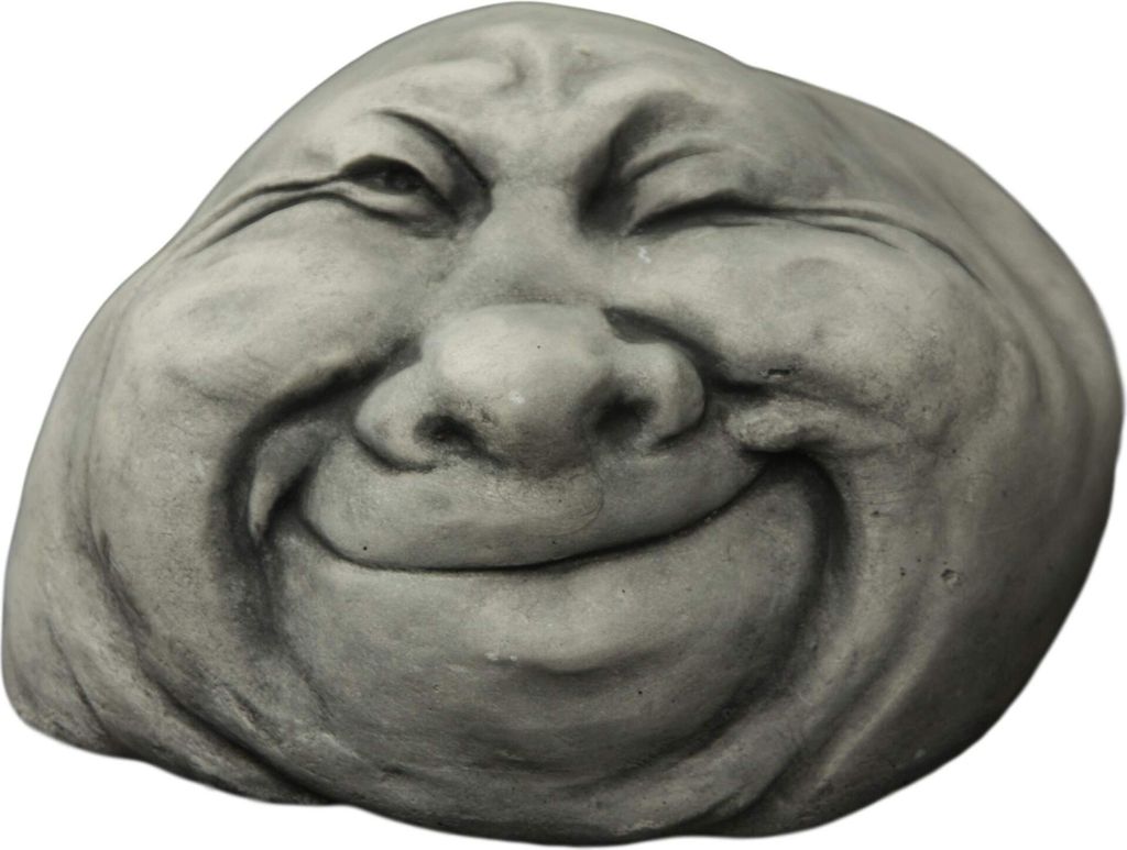 Steinfiguren Horn Zwinkerndes Steingesicht für den Garten oder Innenbereich, Frostfest Witterungsbeständig und Neu, 12cm Höhe, DE-541