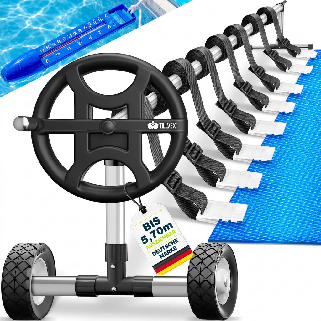 tillvex Pool Aufroller Premium 3-5,70 m mit Vollgummireifen Produktbild 