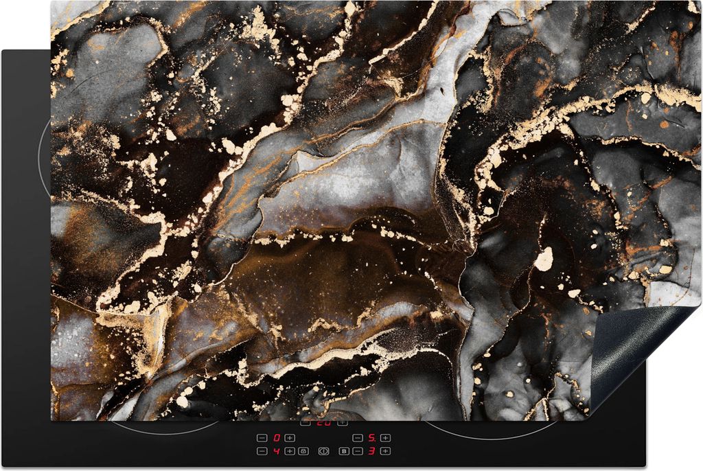 KitchenYeah Herdabdeckplatte Marmor - Gold - Glitzer - Luxus , 81x52cm, Küche Deko, Glaskeramikkochfeld Herdabdeckung, Abdeckplatte fùr Kochfeld