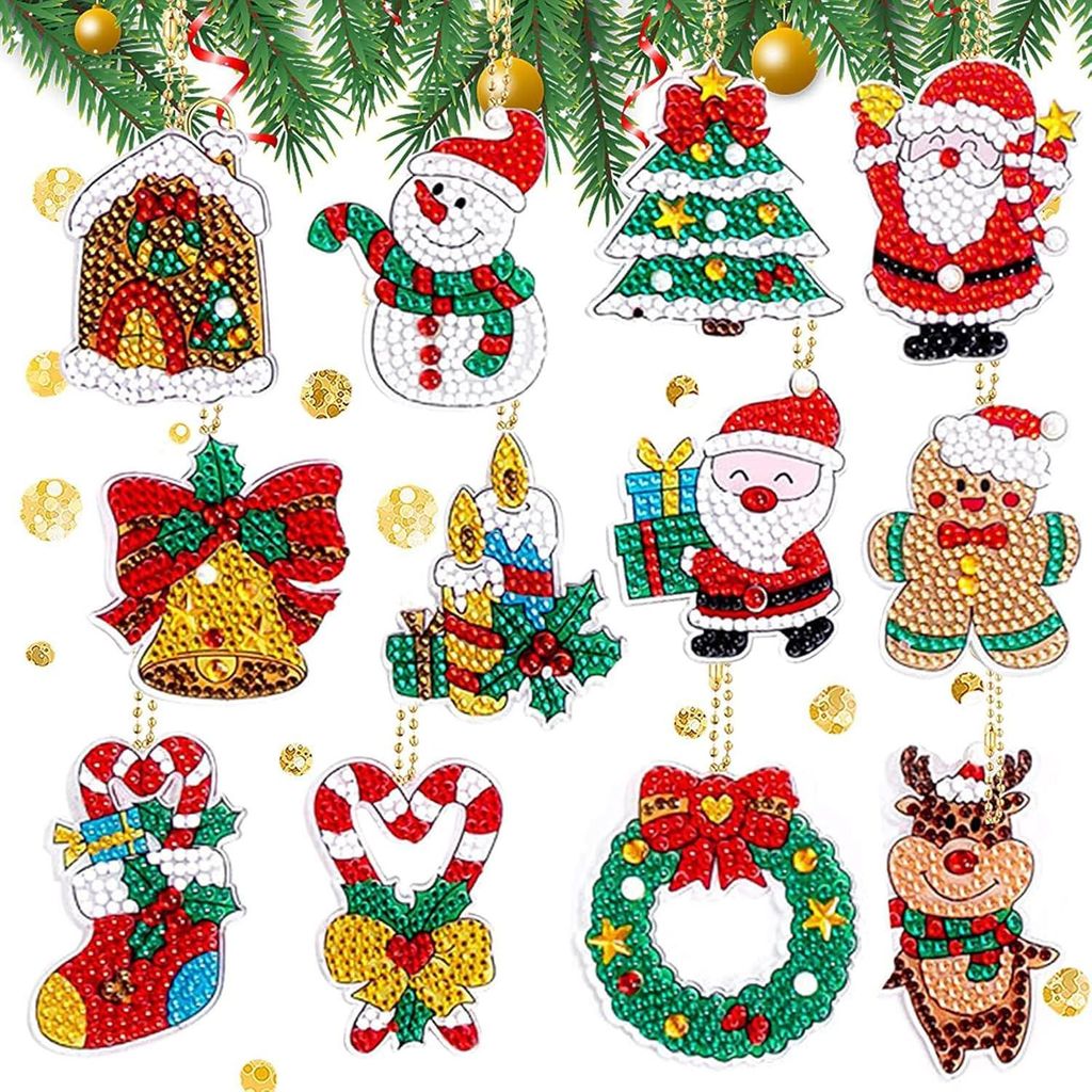 12 Stück Diamond Painting Weihnachten Anhänger, DIY 5D Produktbild 