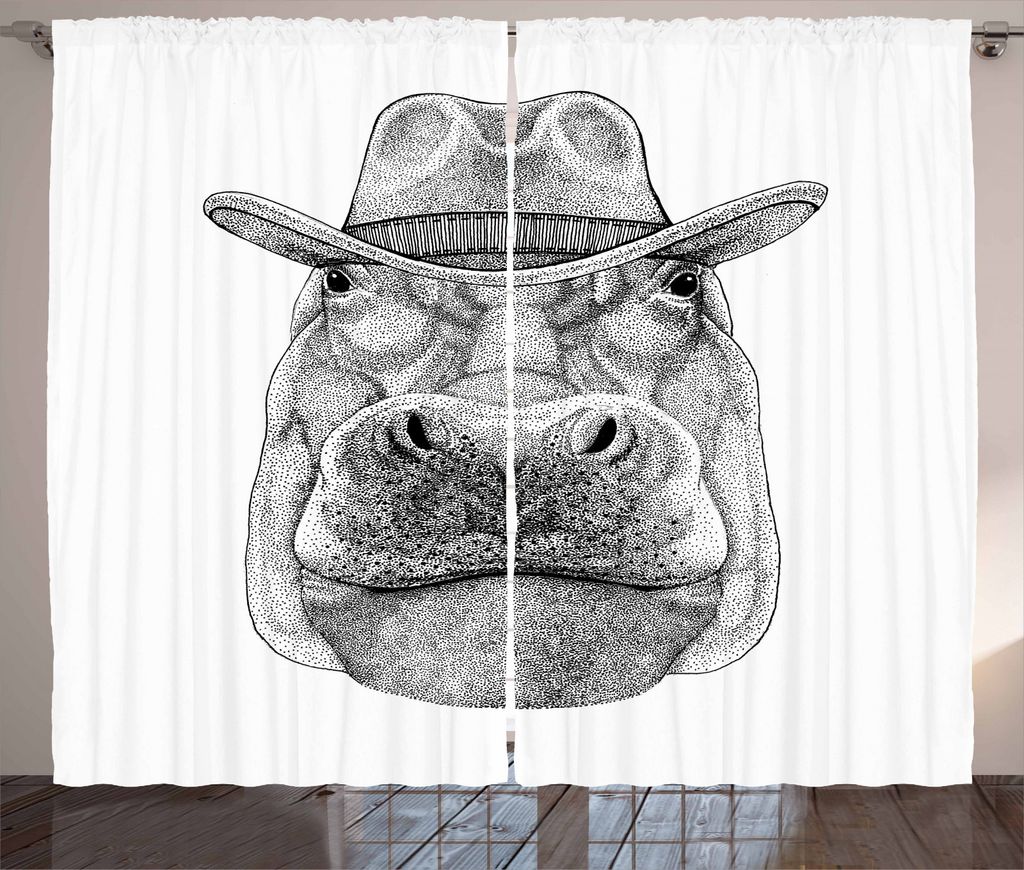 ABAKUHAUS Nilpferd Rustikaler Gardine, Behemoth Cowboy Wild West, Schlafzimmer Kräuselband Vorhang mit Schlaufen und Haken, 280 x 245 cm, Schwarz ...