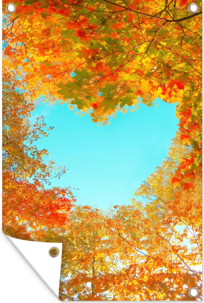 MuchoWow 80x120 cm Outdoor-Poster Gartendeko Sichtschutz Garten Poster für den Garten Bäume - Herbst - Herz - Natur - Orange - Herz