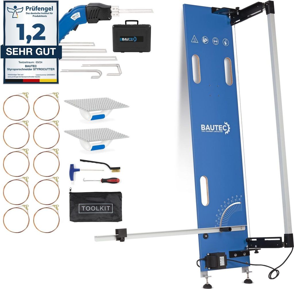 BAUTEC Styroporschneider GAZELLE 2.1 + STYROCUTTER 250W (Dauerbetrieb) » inkl. 10 Heizdrähte, Schleifraspel, Klingenset