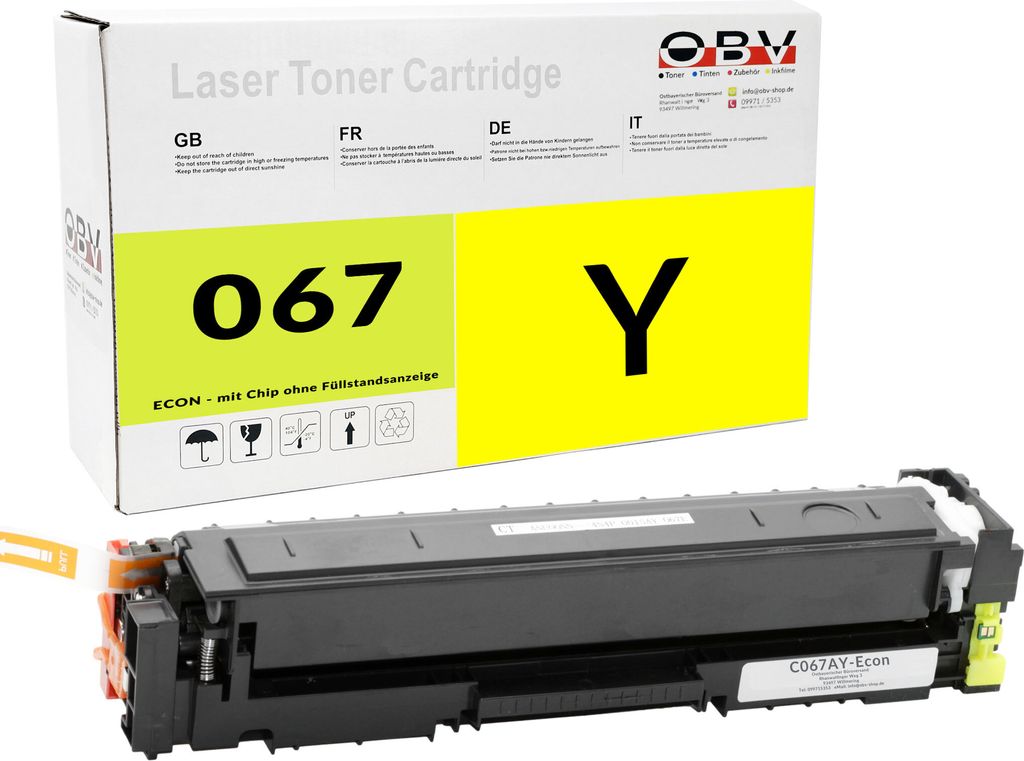 Kompatibler Toner für Canon i-SENSYS LBP-631 Cw MF 651 Cw als Ersatz für 067 CRG-067 Gelb - 1250 Seiten - C067AY-Econ