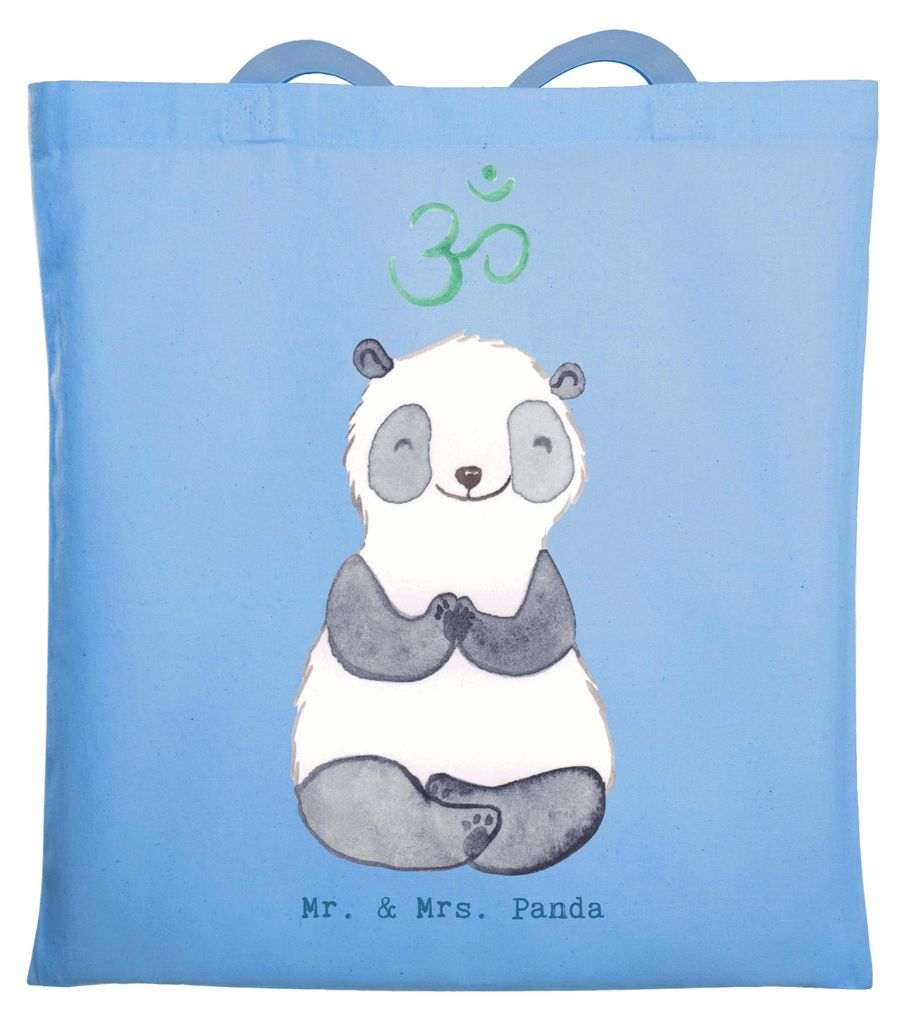 Mr. & Mrs. Panda Schultasche Panda Meditieren - Sky Blue - Geschenk, Tote Bag, Tasche, Meditation, Laptoptasche, Meditationskurs, Jutebeutel, Stoff...
