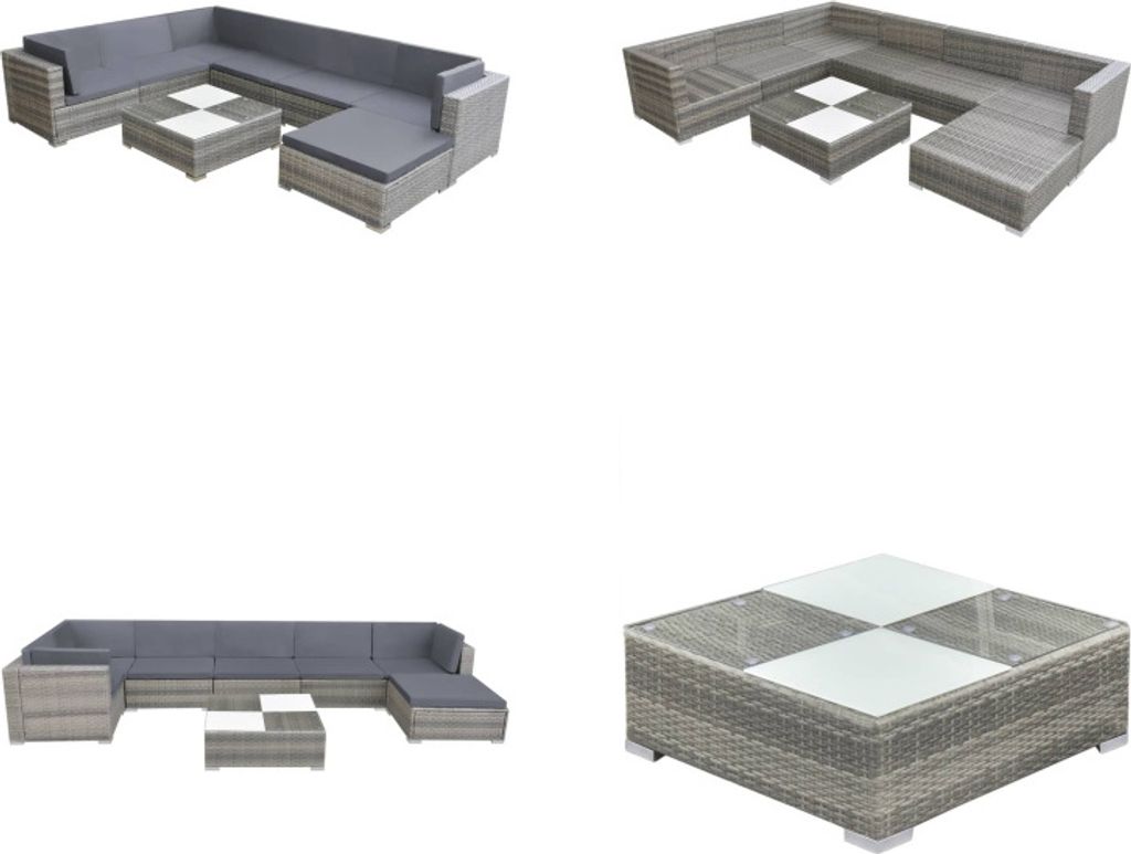 vidaXL 8 tlg. Garten Lounge Set mit Auflagen Poly Rattan Grau - Garten-Sofagarnitur - Garten-Sofagarnituren - Gartensofa-Set - Gartensofa-Sets
