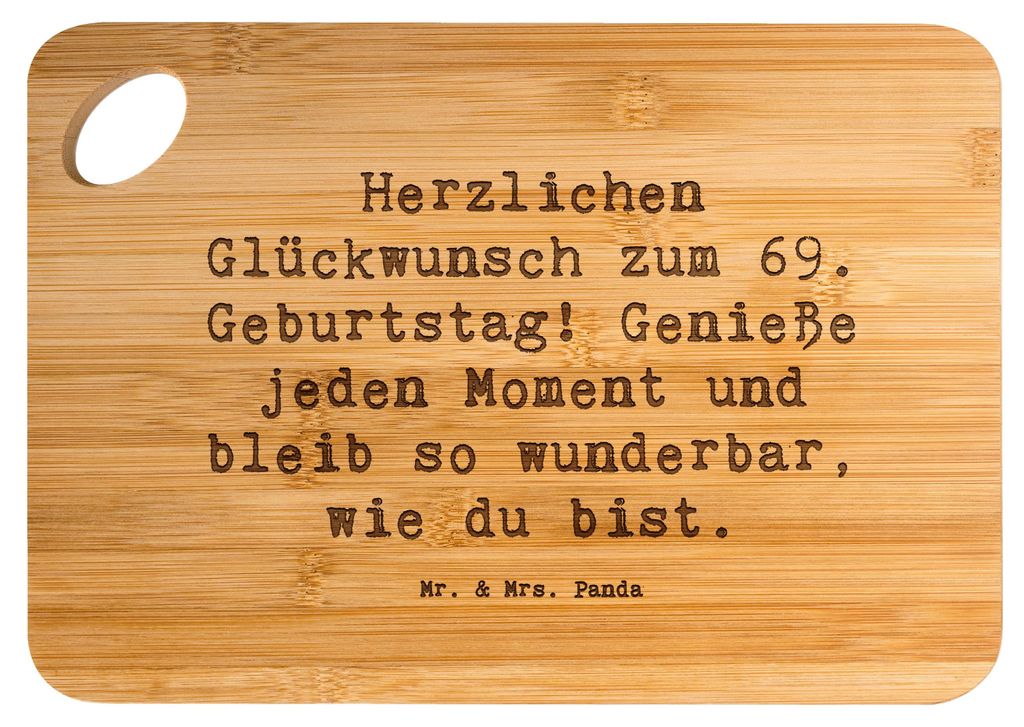 Mr. & Mrs. Panda Holzbrett Spruch 69. Geburtstag Glückwünsche - Transparent - Geschenk, Feierlichkeit, Lebensfreude, schneidbrett, handgefertigt,...