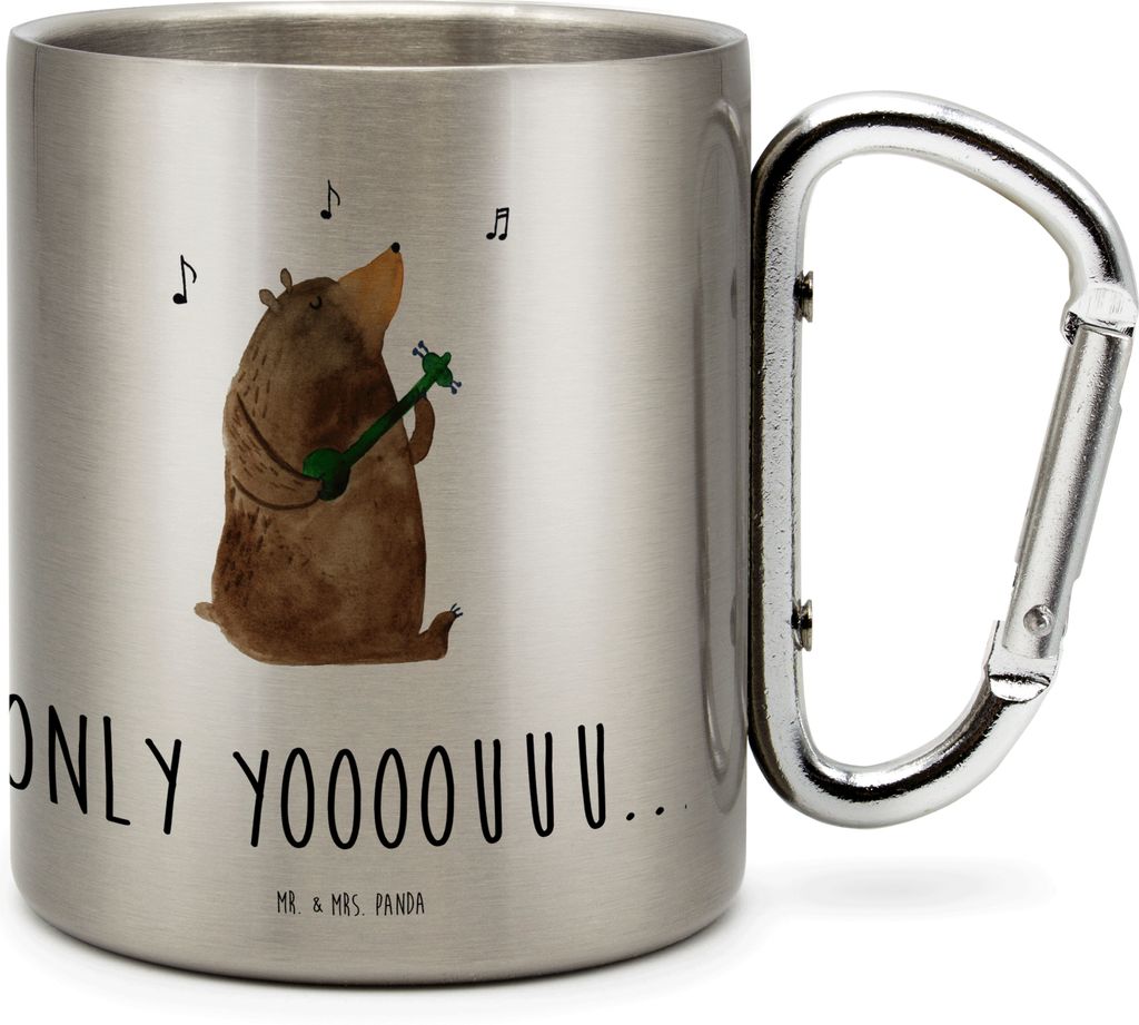 Mr. & Mrs. Panda Edelstahlbecher Bär Gitarre - Transparent - Geschenk, Thermobecher, Teetasse, Trinkbecher Edelstahl, Kaffeebecher, Isolierbecher,...