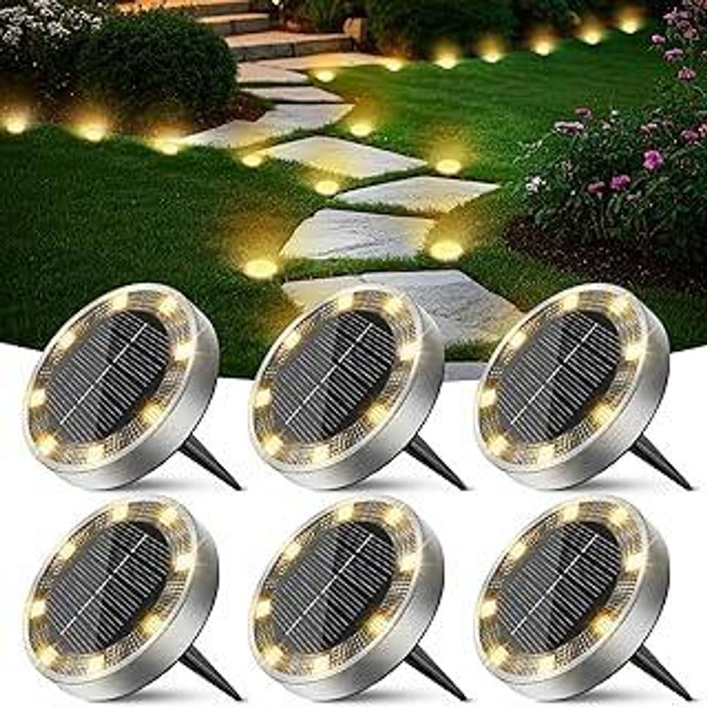 Peasur 6 Stück Solar Bodenleuchten Aussen, 8 LED Solarlampen für Außen Garten Wetterfest, Solarleuchten Gartenbeleuchtung für Boden Weg Rasen G...