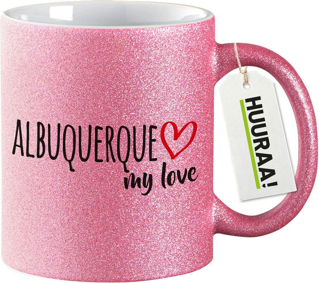 Huuraa Glitzertasse Albuquerque my love 330ml Pink Keramik Kaffeebecher Geschenkidee