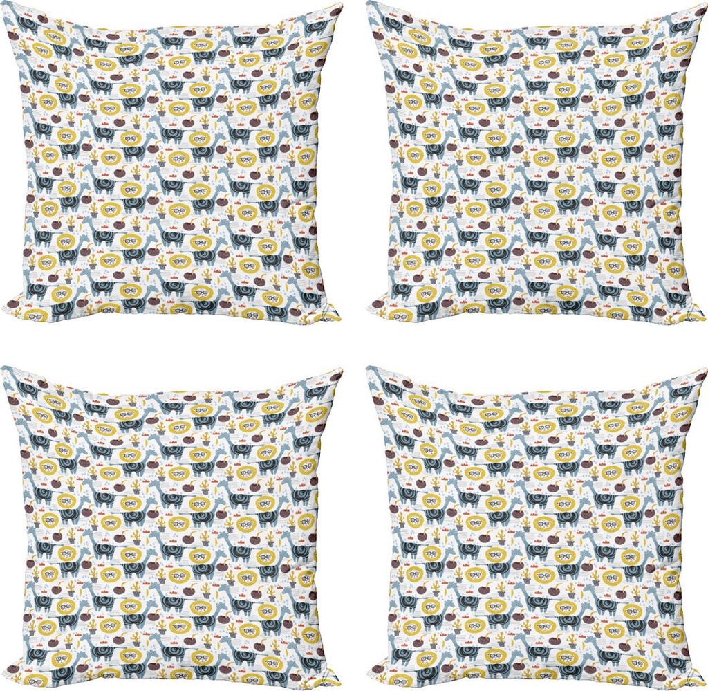 ABAKUHAUS Löwe Kissenbezug Set (4 Stück), Tiere Muster mit Motiven, Moderner Doppelseitiger Digitaldruck, 45 cm x 45 cm, Mehrfarbig