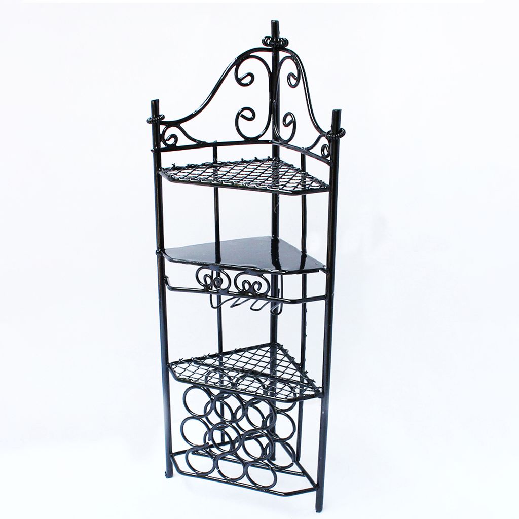 Miniatur Weinregal Edelstahl exquisite Arbeitskunstdreieck Dollhouse Miniatur Metal Wine Rack für Kinder-Schwarz